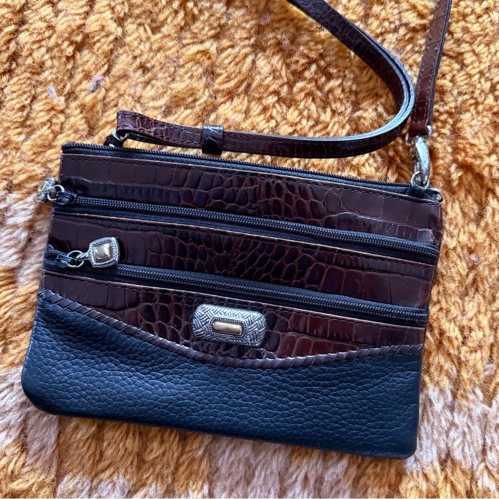Vintage Brighton Triple Zip Croc leather Embossed 2 Tone Mini Crossbody